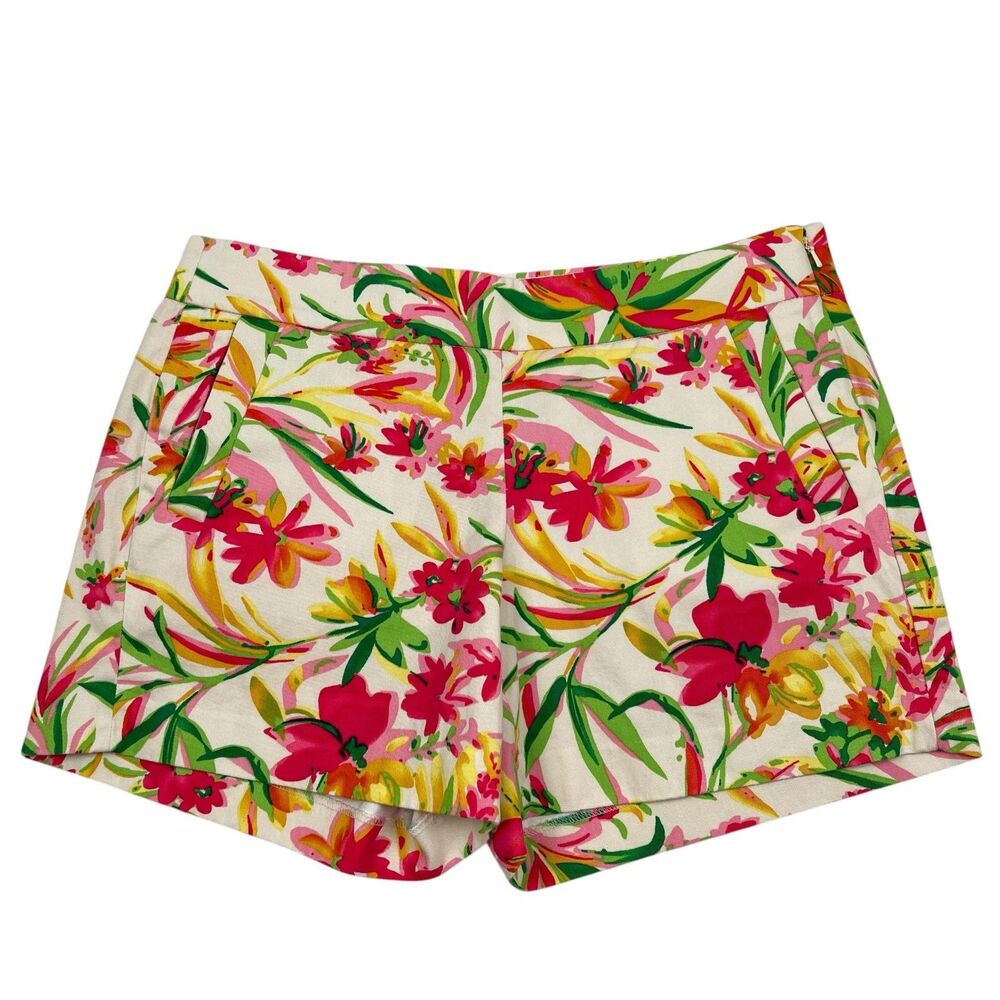 J. Crew Floral Print White Shorts with Pink, Green & Yellow